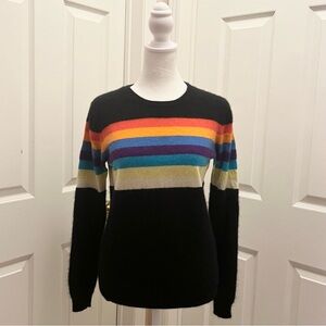 Brodie Cashmere Rainbow Stripe Crewneck Sweater Black Size M